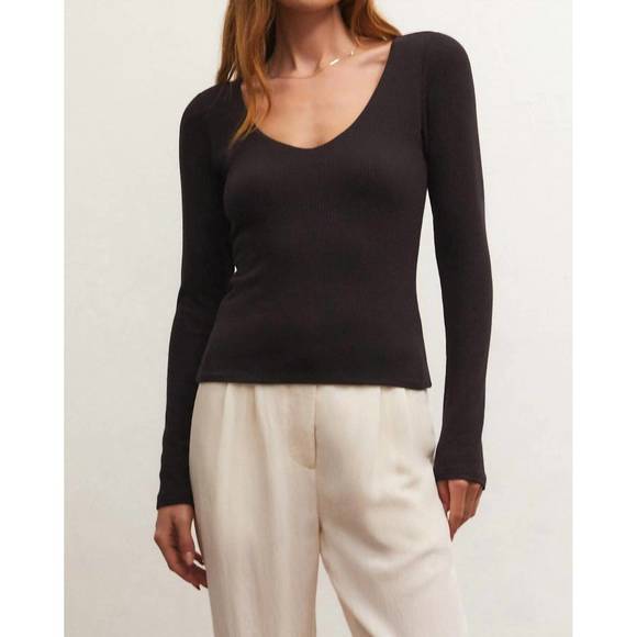 NEW Z SUPPLY aden v-neck top in black - Picture 1 of 3